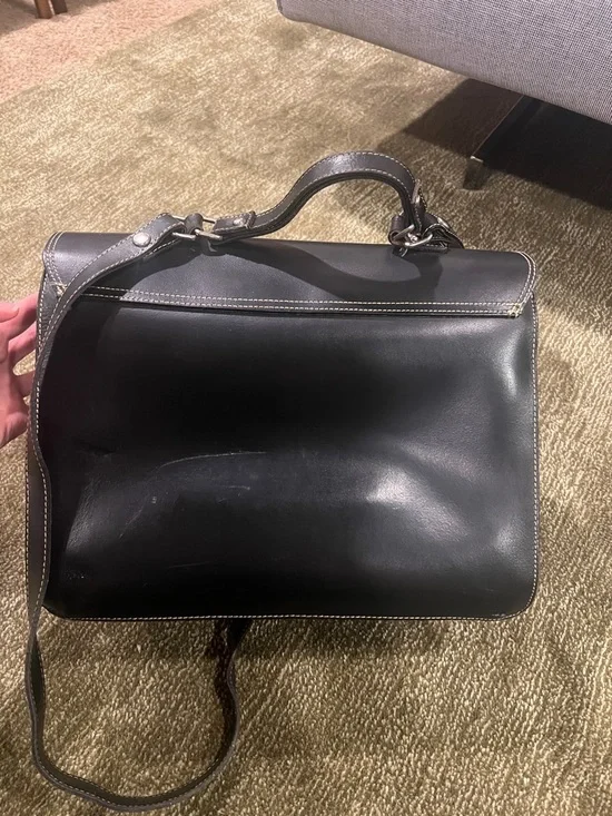 Black Leather Italian Messenger Bag with Silver Hardware - Picture 3 of 5